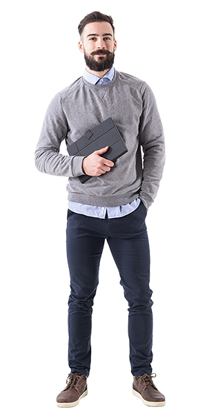 Lexbe Man on Transparent Background Holding Tablet